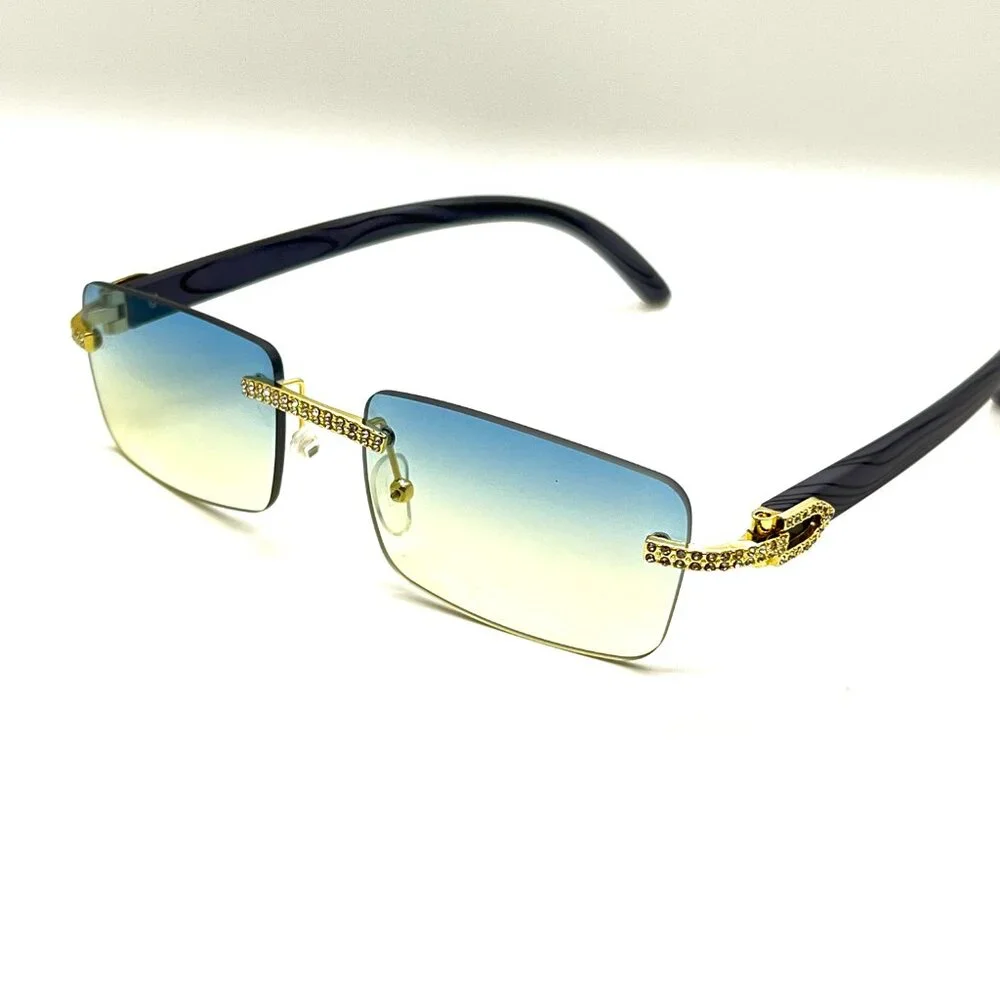Men Women Sunglasses Square Green Lens Fashion Gold Frame Rapper Icedout Lentes‎